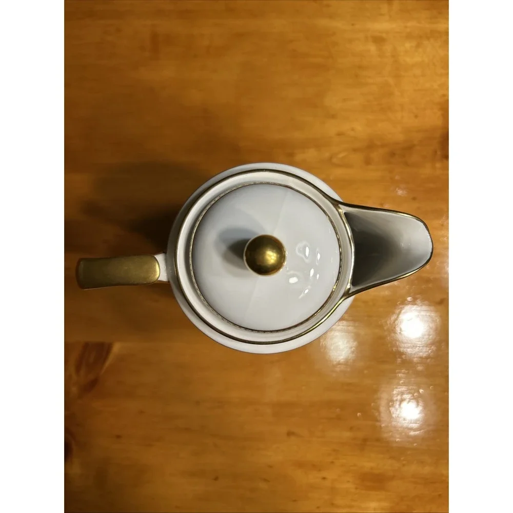 Vintage White Porcelain Coffee Pot Gold Black Greek‎ Key Trim Gilded Tea Server